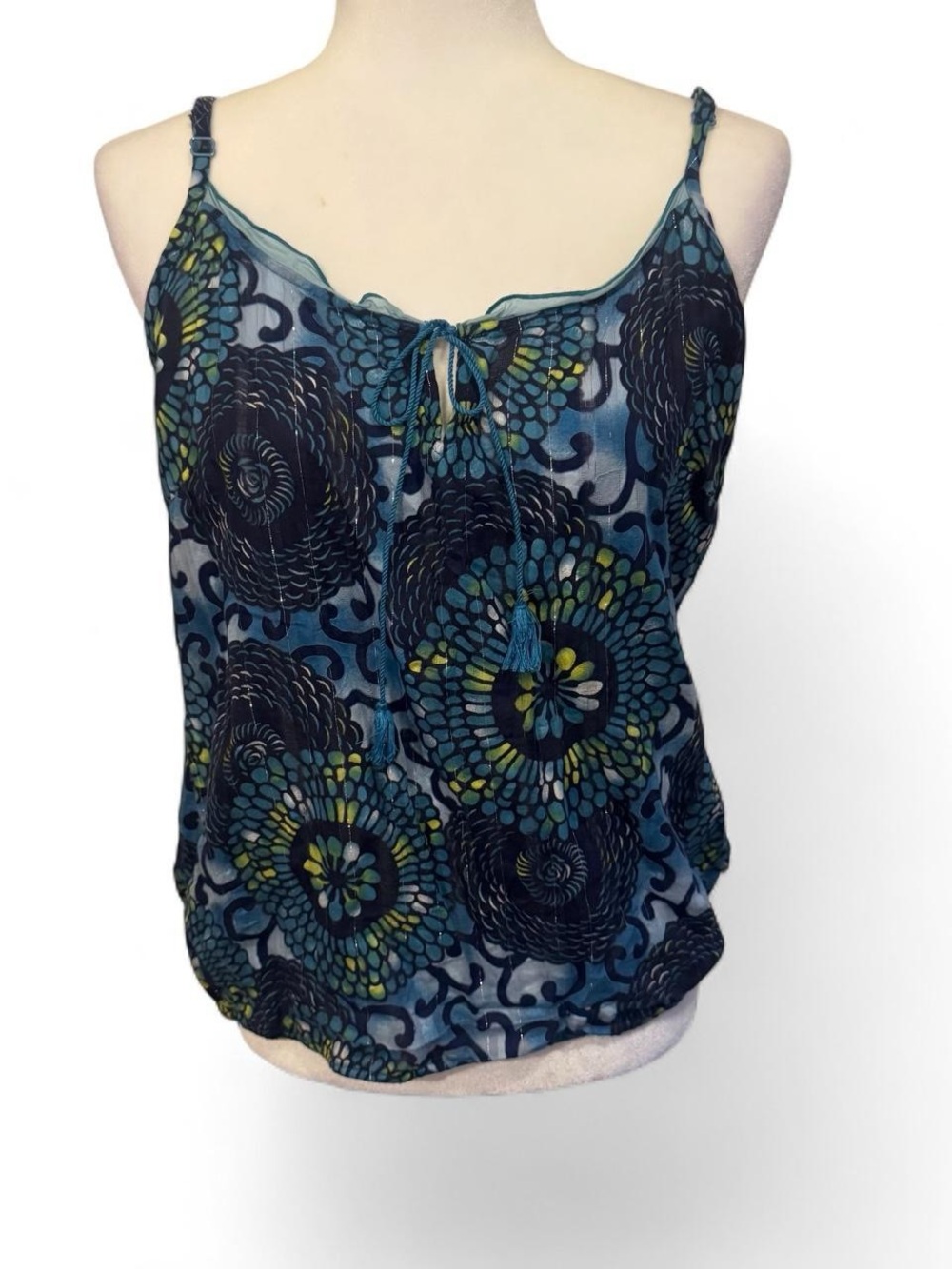 Lucky Brand Blue patterned Tie-Front tank top